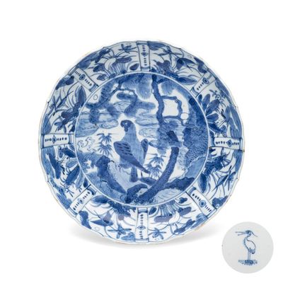 An extremely rare Chinese blue and white 'Eagle' plate, Egret mark, Wanli