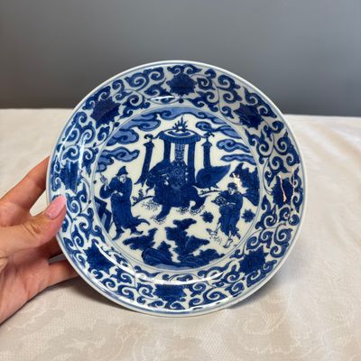 An extremely rare pair of Chinese blue and white 'Foreigners Presenting Treasures' plates — photo 22