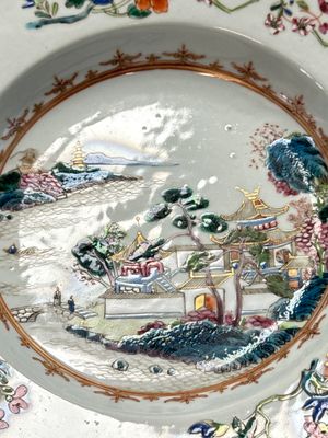 Four Chinese famille rose 'Riverscape' plates — 照片 8
