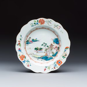 Four Chinese famille rose 'Riverscape' plates — 照片 8
