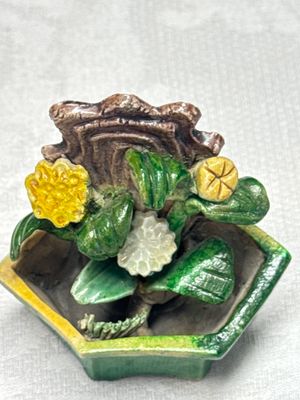 Three Chinese famille verte sancai biscuit 'Jardinière' incense stick holders — photo 14
