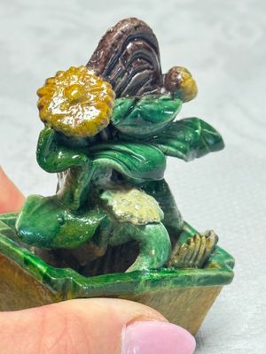 Three Chinese famille verte sancai biscuit 'Jardinière' incense stick holders — photo 17