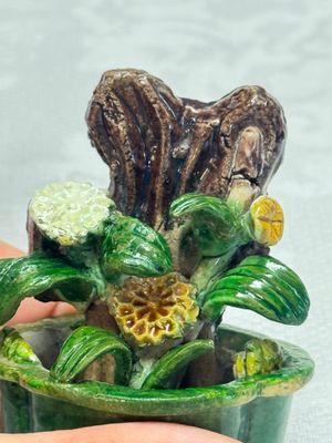Three Chinese famille verte sancai biscuit 'Jardinière' incense stick holders — photo 22