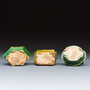 Three Chinese famille verte sancai biscuit 'Jardinière' incense stick holders — photo 7