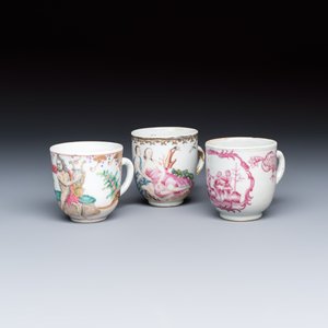 Three fine Chinese famille rose export porcelain cups — photo 1