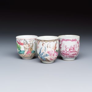 Three fine Chinese famille rose export porcelain cups — photo 2