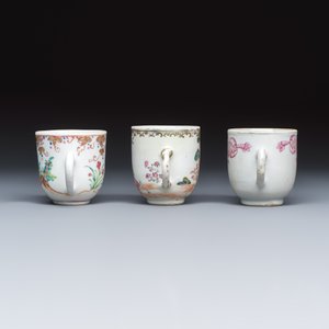 Three fine Chinese famille rose export porcelain cups — photo 4