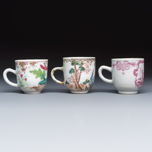 Three fine Chinese famille rose export porcelain cups — photo 5