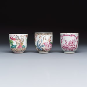 Three fine Chinese famille rose export porcelain cups — photo 6
