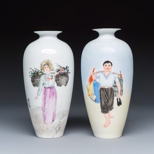 Two Chinese polychrome semi-eggshell vases with figural design — photo 2
