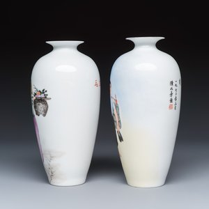 Two Chinese polychrome semi-eggshell vases with figural design — photo 3