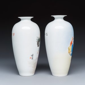 Two Chinese polychrome semi-eggshell vases with figural design — photo 5