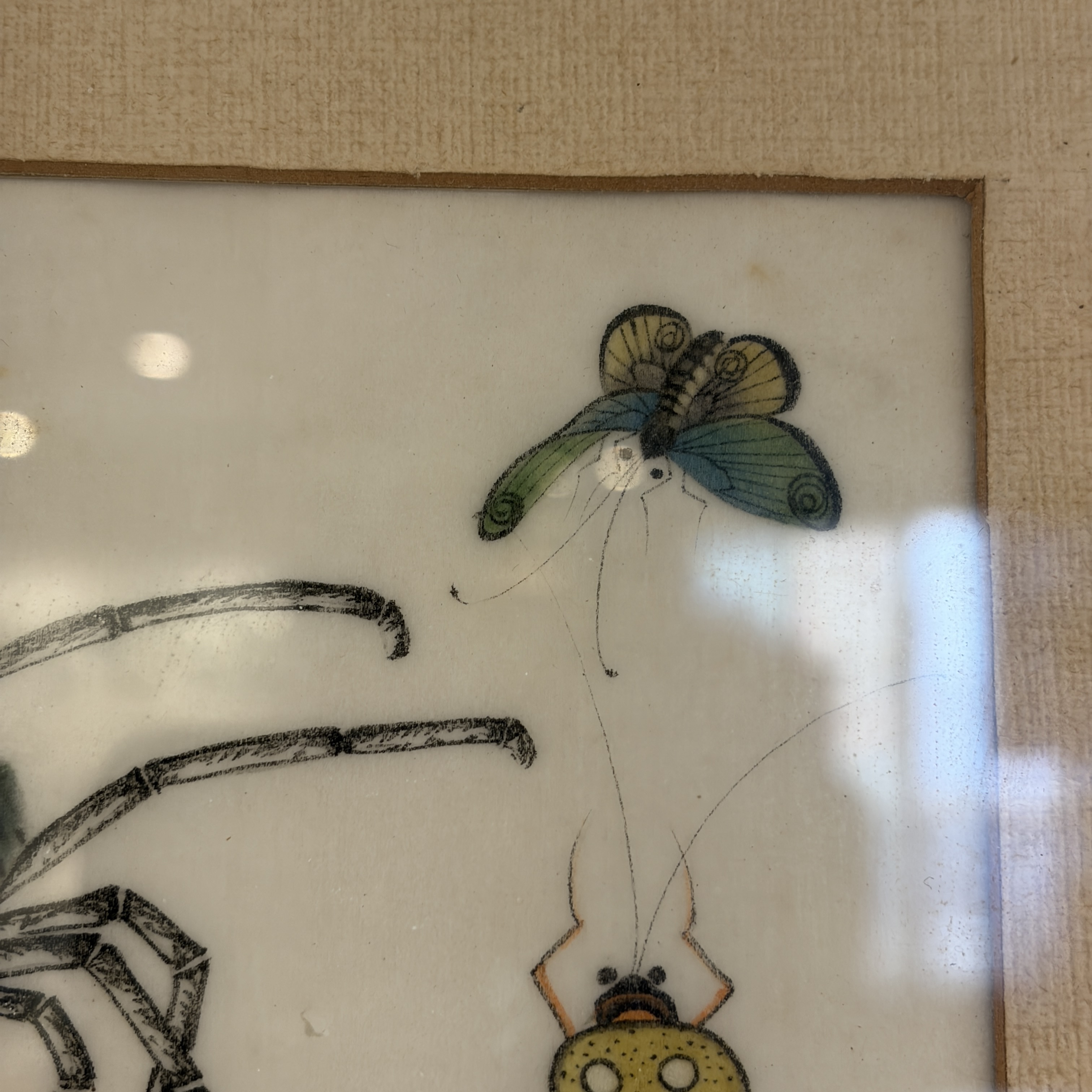Two unusual Chinese Canton pith paper paintings with various insects and a lizard — 照片 8