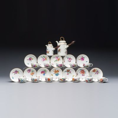 A 26-piece Meissen tea and chocolate service with floral design, 18th C.
