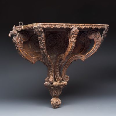 A baroque carved wooden wall console, probably Italy, 17/18th C.