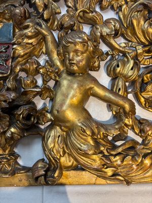 A baroque gilt carved wooden panel with an unidentified family crest, possibly Germany, 18th C. — photo 10