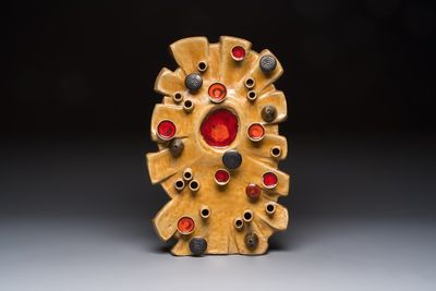 A Belgian polychrome-glazed pottery wall relief, possibly Elisabeth Vandeweghe for Perignem, 20th C.