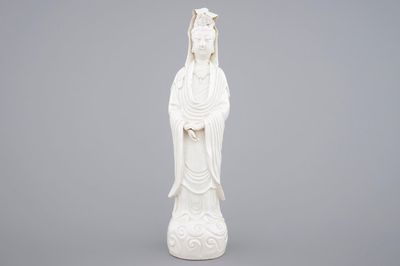 A blanc de Chine Dehua porcelain model of a Guanyin, 19th C.