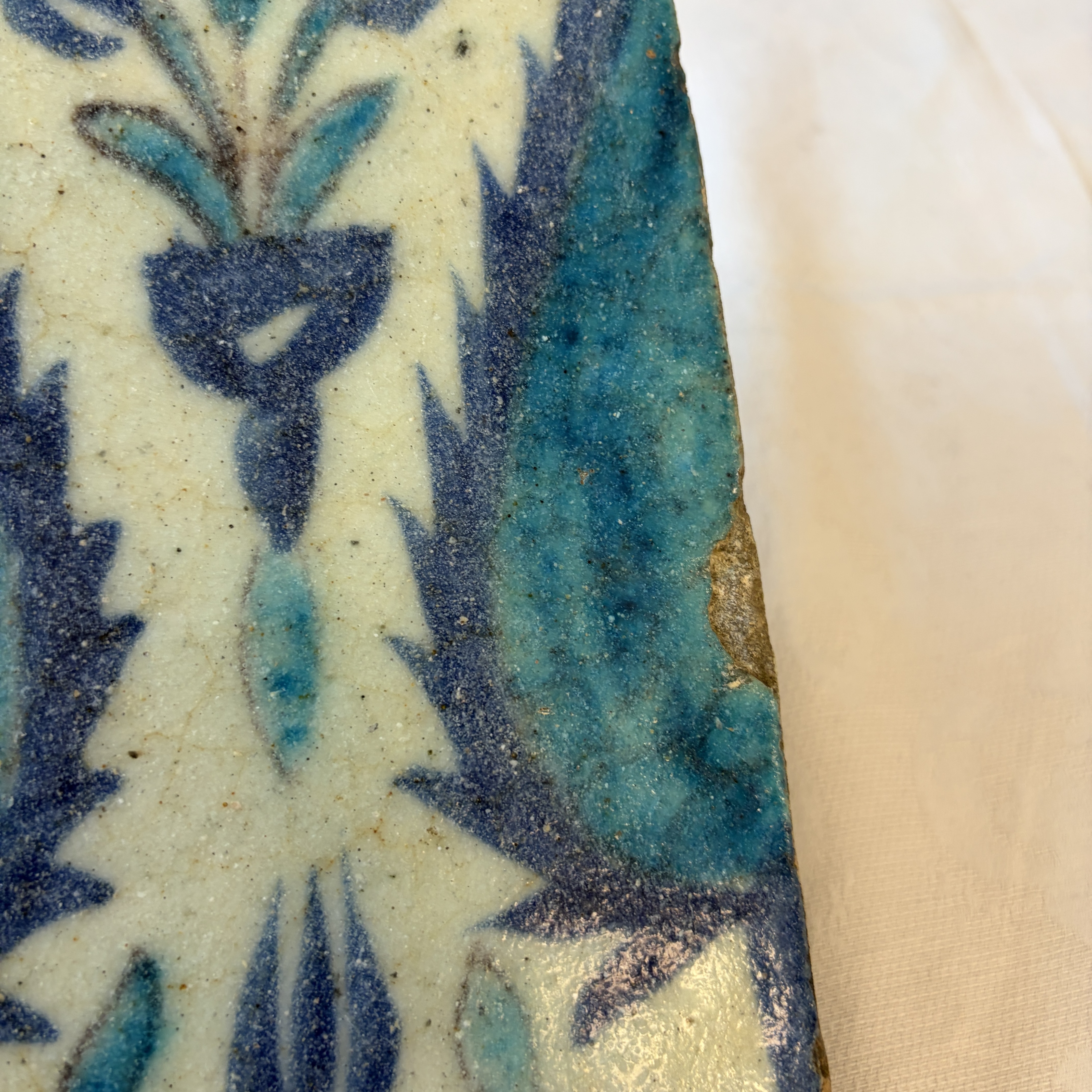 A blue and turquoise Damascus pottery tile with cypress trees — photo 10