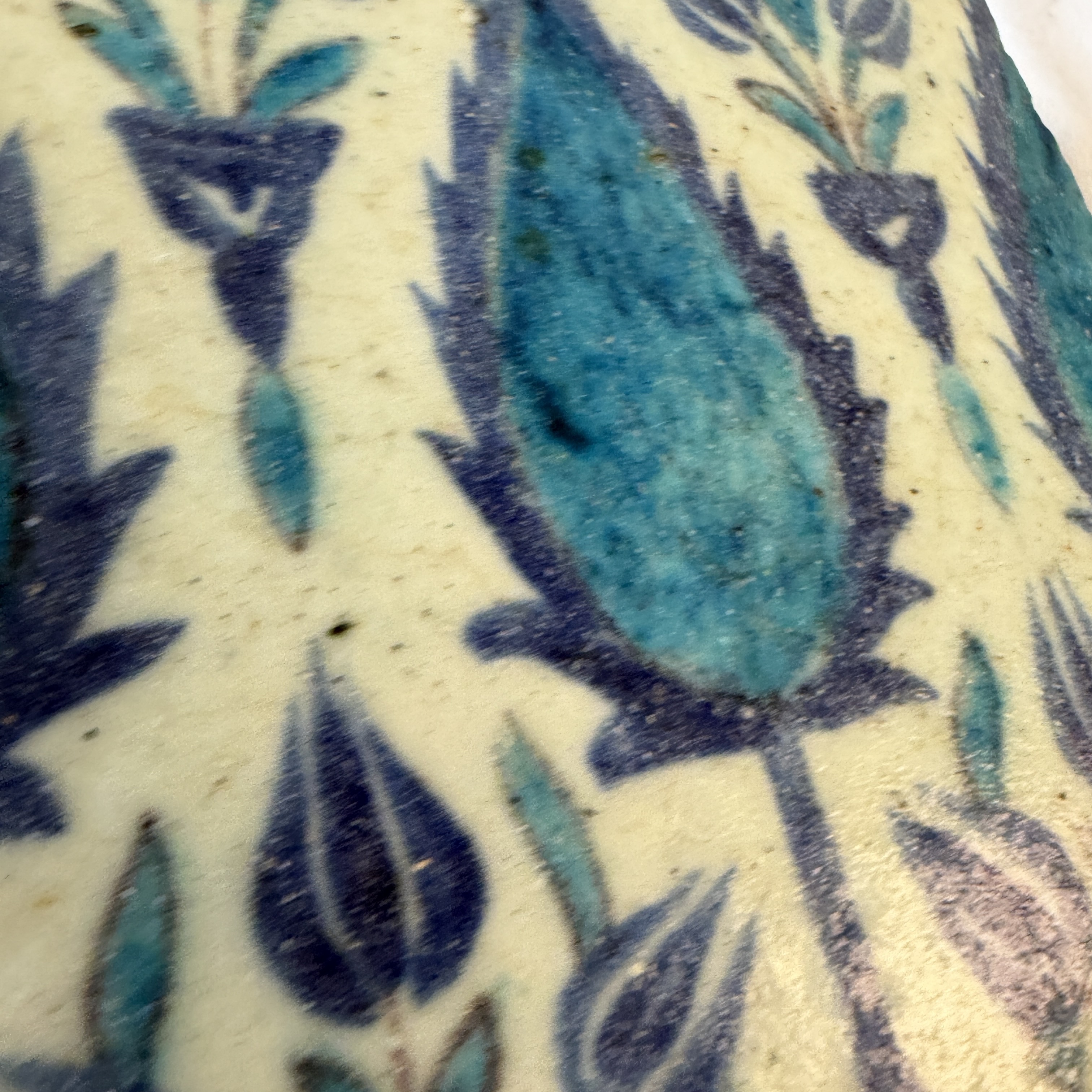 A blue and turquoise Damascus pottery tile with cypress trees — photo 11