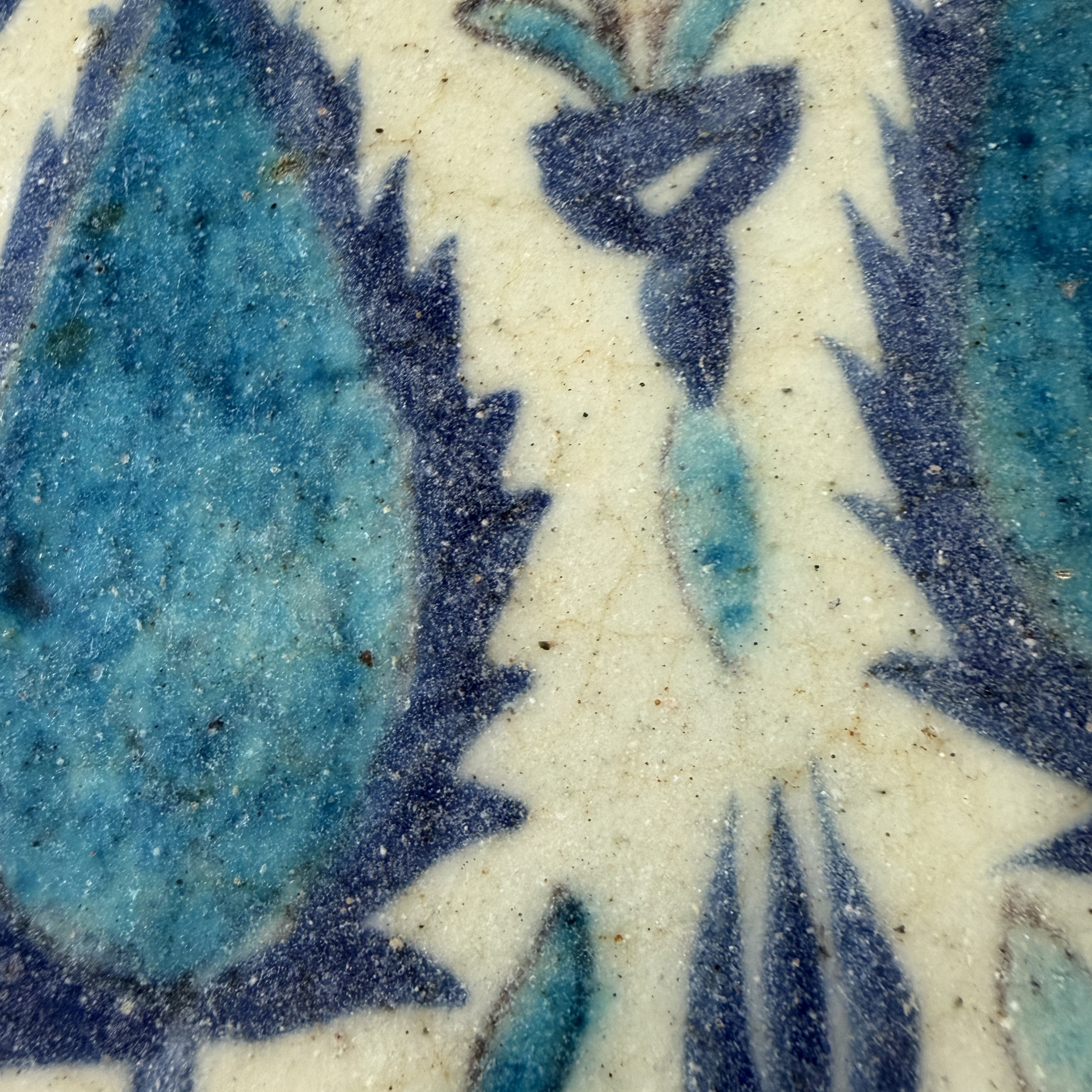 A blue and turquoise Damascus pottery tile with cypress trees — photo 12