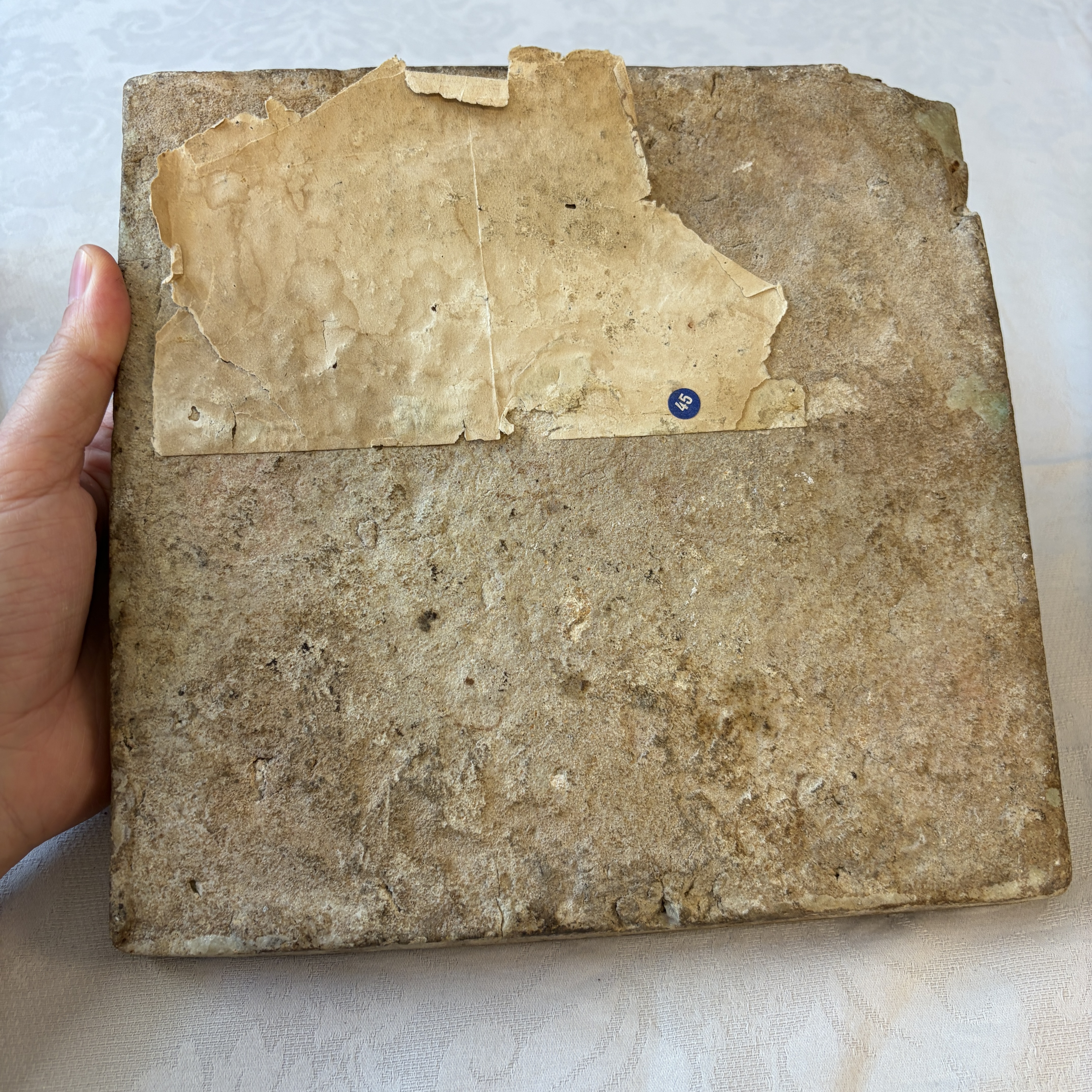 A blue and turquoise Damascus pottery tile with cypress trees — photo 13