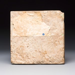 A blue and turquoise Damascus pottery tile with cypress trees — photo 2