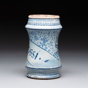 A blue and white Antwerp maiolica 'a foglie' albarello, mid 16th C. — photo 4