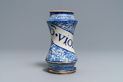A blue and white Antwerp maiolica albarello, 2nd half 16th C.