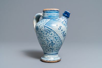 A blue and white Antwerp maiolica wet drug jar, dated 1549