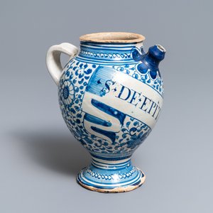 A blue and white Antwerp maiolica wet drug jar, dated 1609 — photo 1