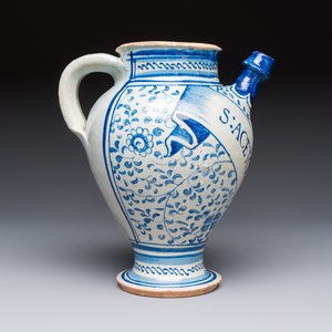 A blue and white Antwerp maiolica wet drug jar inscribed 'S ACETOSITATIS', 16th C. — foto 3