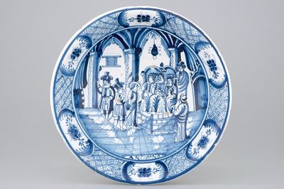 A blue and white bowl with a biblical scene, Harlingen, Friesland, 18th C.