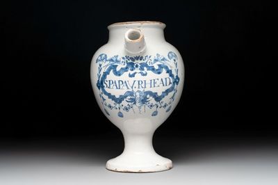 A blue and white Brussels faience drug or syrup jar, inscribed 'S.PAPAV.RHEAD.', ca. 1700