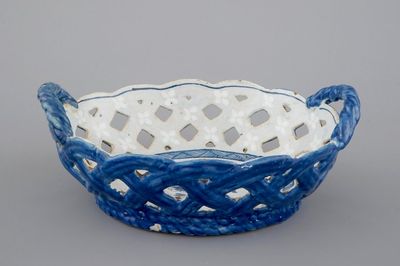 A blue and white Brussels faience open-worked basket, 18th C.