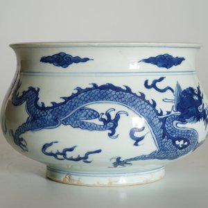 A blue and white Chinese censer with fighting dragons, Kangxi — 照片 8