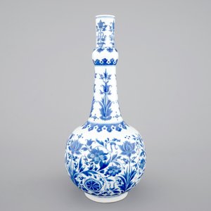 Een blauw-witte Chinees porseleinen flesvormige vaas met floraal decor, Transitie-periode, 17e eeuw — foto 3