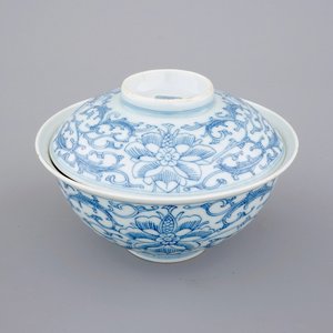 Een blauw-witte Chinees porseleinen dekselkom, 19e eeuw — foto 1