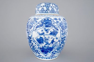 A blue and white Chinese porcelain ginger jar with cover, Kangxi, ca. 1700