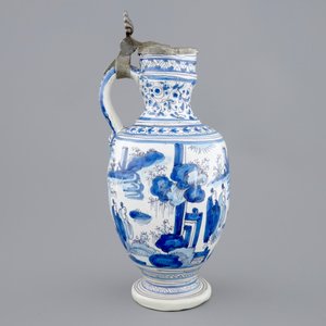 A blue and white chinoiserie jug with pewter lid, Haarlem, first half 17th C. — 照片 2
