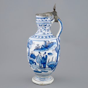 A blue and white chinoiserie jug with pewter lid, Haarlem, first half 17th C. — 照片 4
