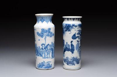 A blue and white Dutch Delft and a Japanese rouleau vase, 17th C.