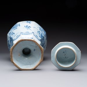 A blue and white Dutch Delft baluster vase and cover with birds among flowering branches, late 17th C. — photo 6