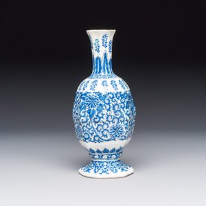 A blue and white Dutch Delft bottle vase with lotus scrolls — photo 1