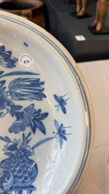 A blue and white Dutch Delft chinoiserie dish with flower vases and insects — photo 4