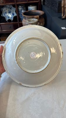 A blue and white Dutch Delft chinoiserie dish with flower vases and insects — photo 9