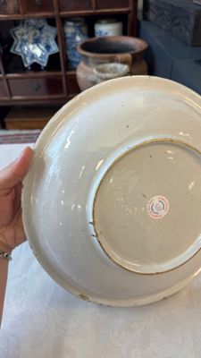 A blue and white Dutch Delft chinoiserie dish with flower vases and insects — photo 10