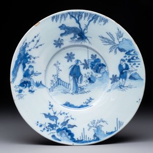 A blue and white Dutch Delft chinoiserie plate, 17th C. — photo 1