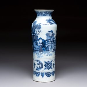 A blue and white Dutch Delft chinoiserie rouleau vase in Transitional style — 照片 2