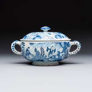 A blue and white Dutch Delft chinoiserie spiced wine bowl and cover — foto 2